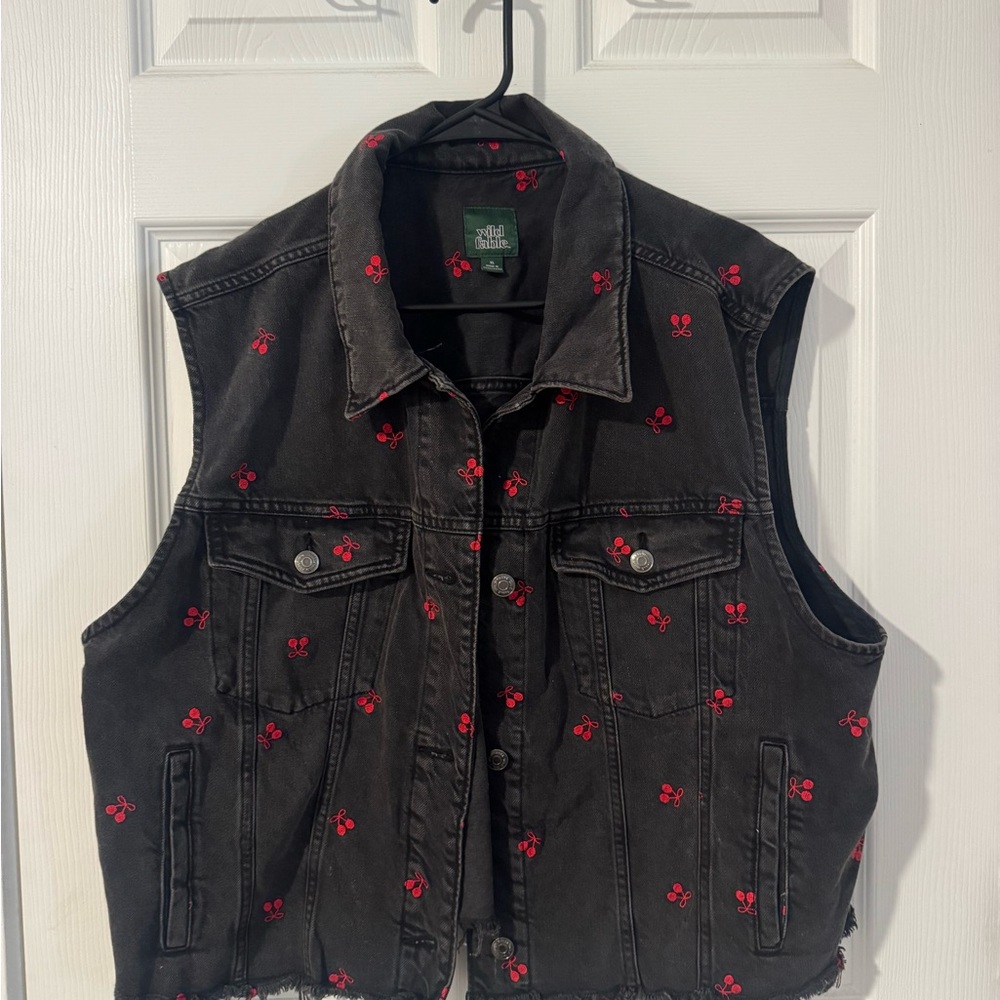Wild Fable Charcoal Vest with Cherry Red Stitching